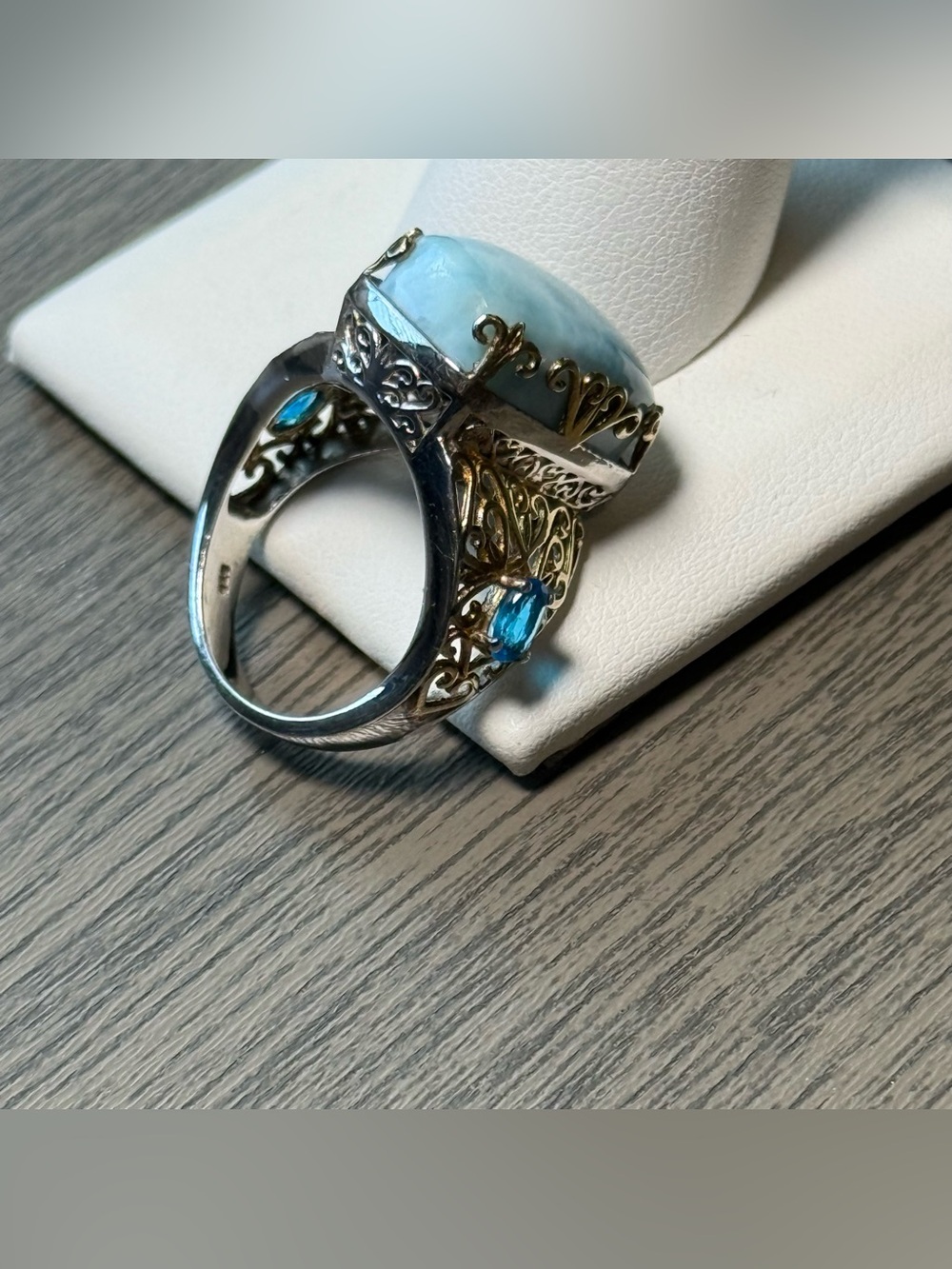 Sterling Silver Larimar Ring with Blue Topaz Accents